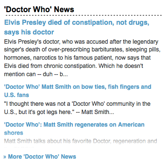 Screenshot from Zap2it's "Doctor Who" show page.