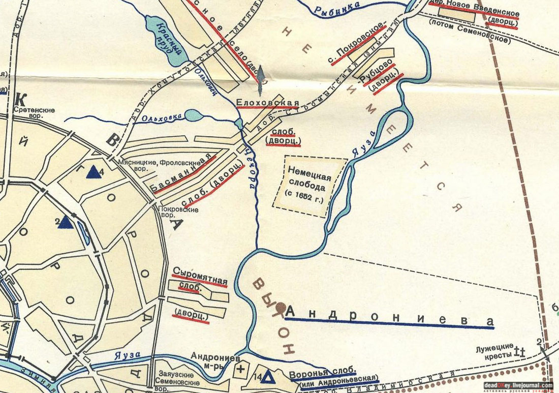 карта, Немецкая слобода, Басманный район, Москва, Яуза, усадьба Разумовского на Гороховом поле (г. Москва, ул. Казакова, д.18)