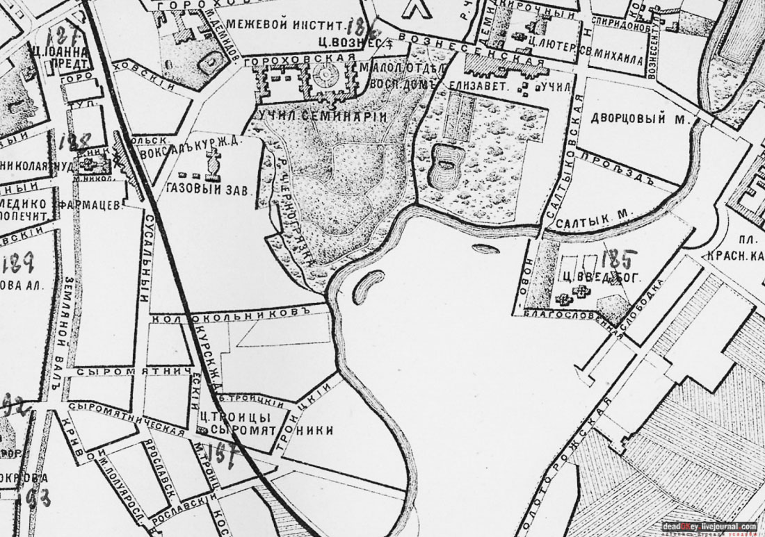 карта, Немецкая слобода, Басманный район, Москва, Яуза, усадьба Разумовского на Гороховом поле (г. Москва, ул. Казакова, д.18)