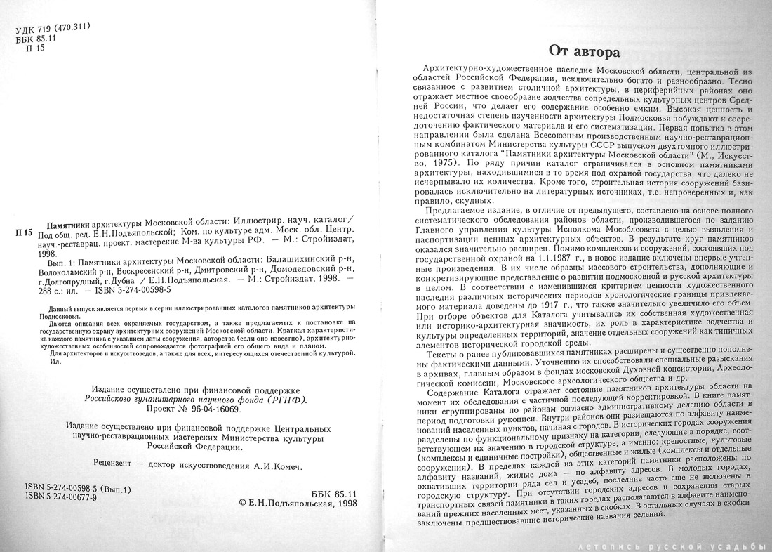 Памятники архитектуры Московской области. Выпуск 1
