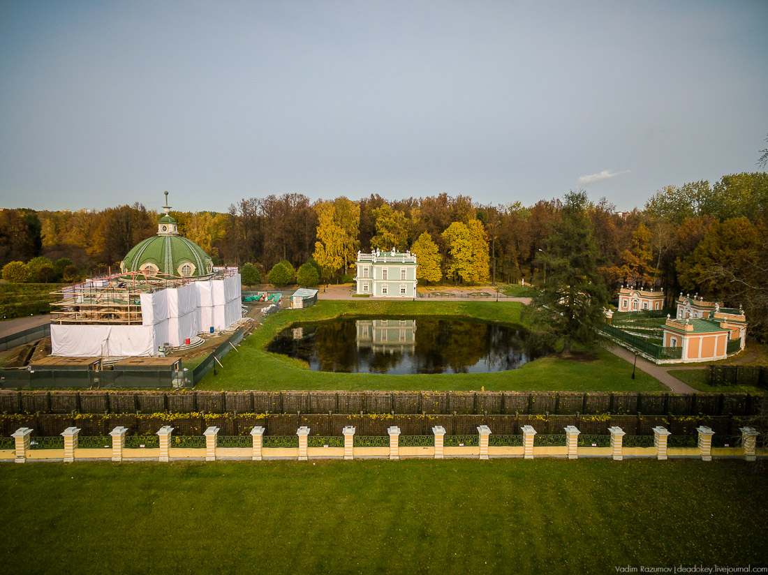 Усадьба Кусково осенью, с квадрокоптера, г. Москва