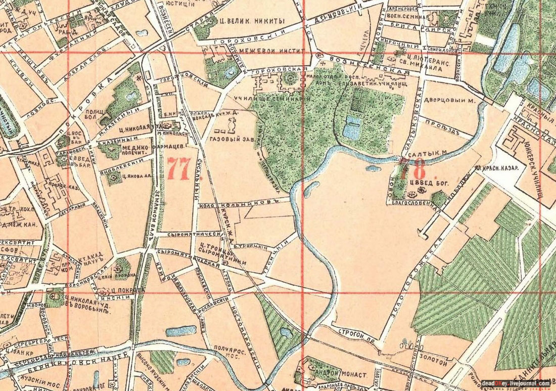 карта, Немецкая слобода, Басманный район, Москва, Яуза, усадьба Разумовского на Гороховом поле (г. Москва, ул. Казакова, д.18)