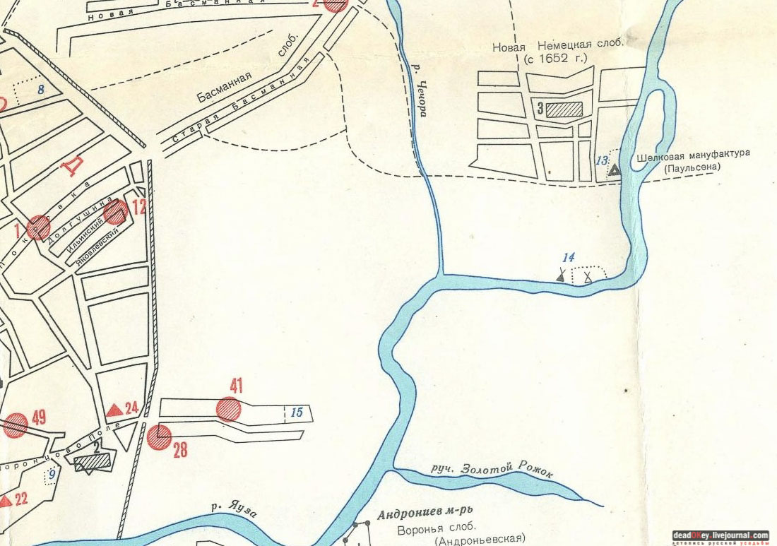 карта, Немецкая слобода, Басманный район, Москва, Яуза, усадьба Разумовского на Гороховом поле (г. Москва, ул. Казакова, д.18)