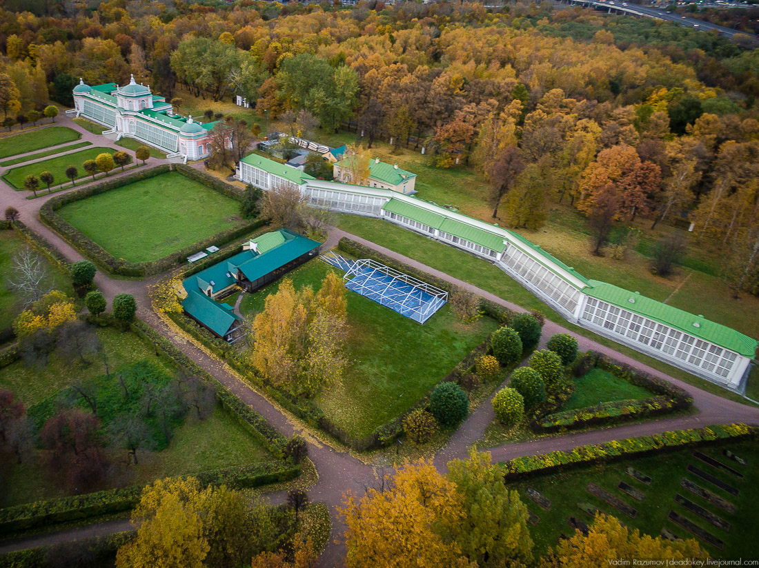 Усадьба Кусково осенью, с квадрокоптера, г. Москва