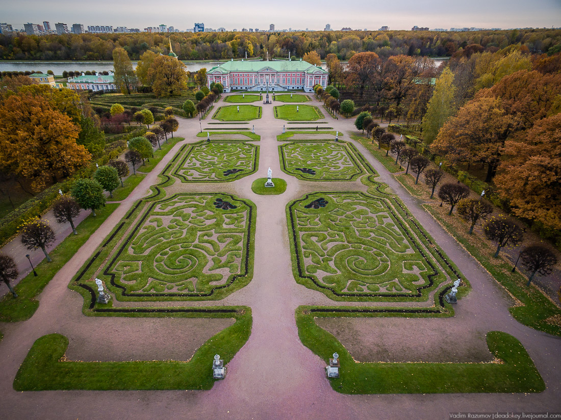 Усадьба Кусково осенью, с квадрокоптера, г. Москва