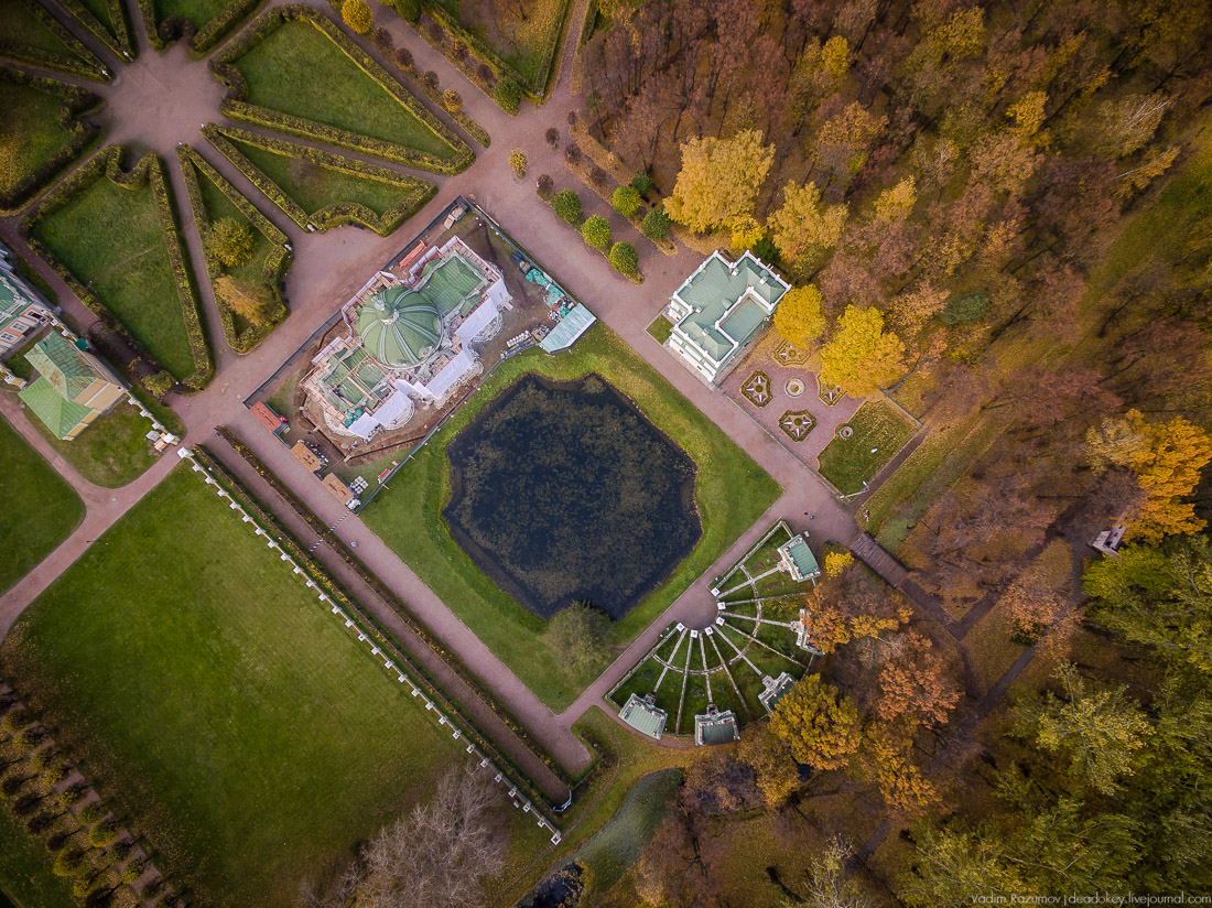 Усадьба Кусково осенью, с квадрокоптера, г. Москва