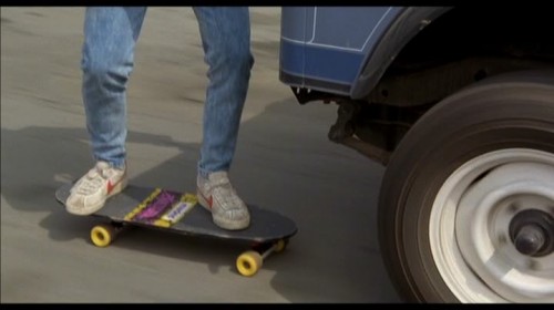Reference photo showing the white and red Nike Bruins sneakers worn by Michael J. Fox as part of his Marty McFly costume in Back to the Future.