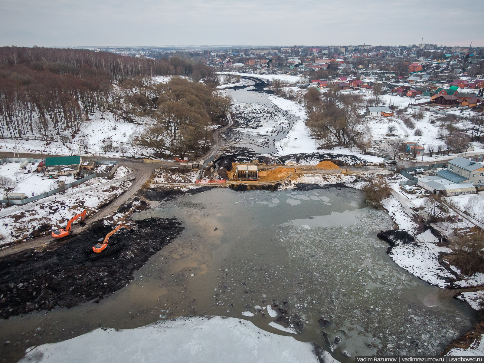 Богородицк, реконструкция плотин прудов февраль 2020 года