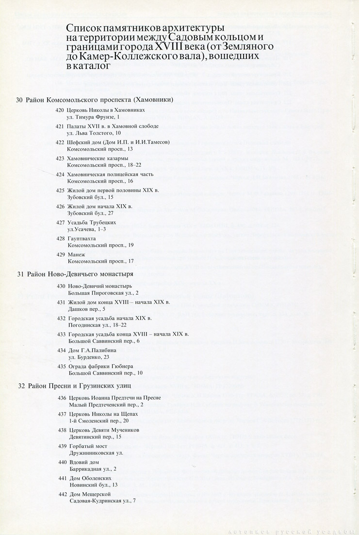 Памятники архитектуры Москвы. Территория между Садовым кольцом и границами города XVIII века (от Земляного до Камер-Коллежского вала).