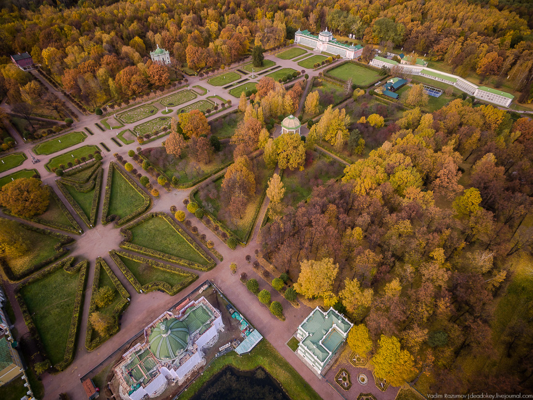 Усадьба Кусково осенью, с квадрокоптера, г. Москва
