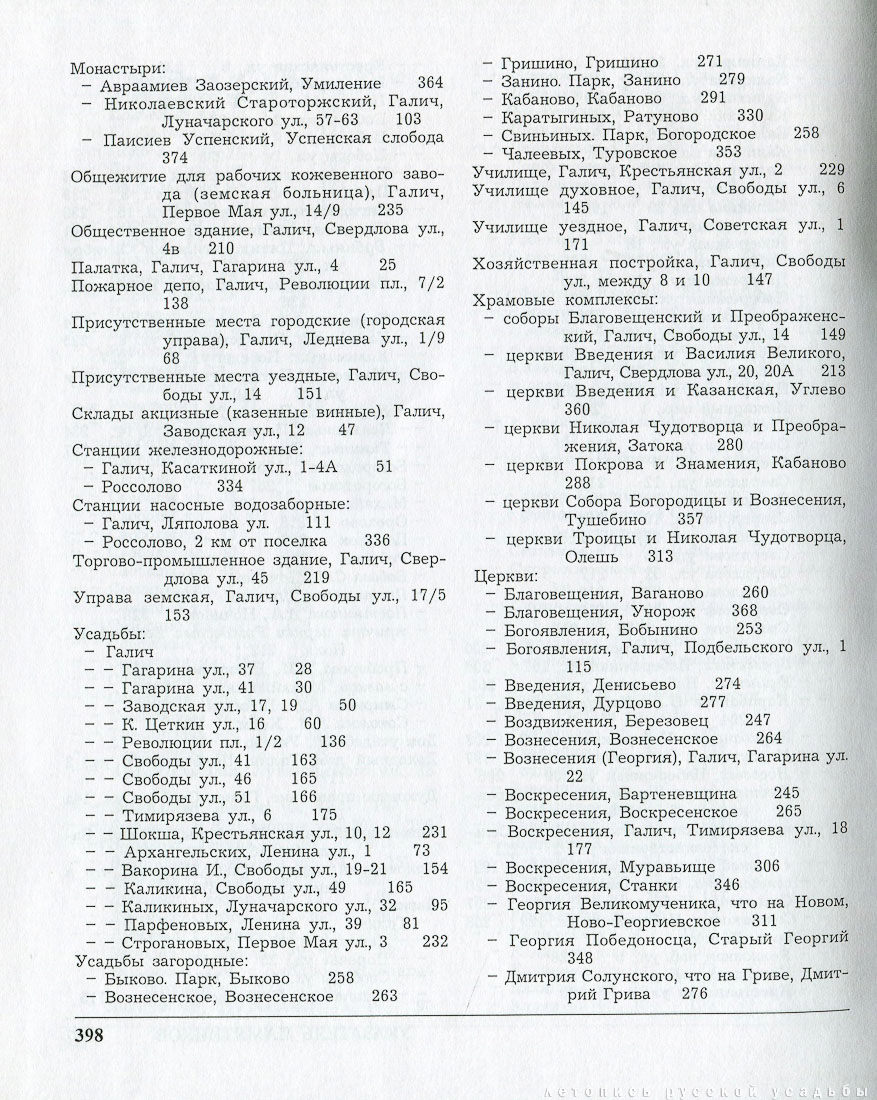Памятники архитектуры Костромской области, Галич и Галичский район, 2011 год