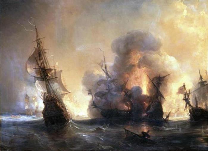 Ataque del Conde de Trouville y Jan Bart a la flota inglesa de Amyrne-Batalla de Lagos, 27 de junio de 1693 (700x508, 39Kb)