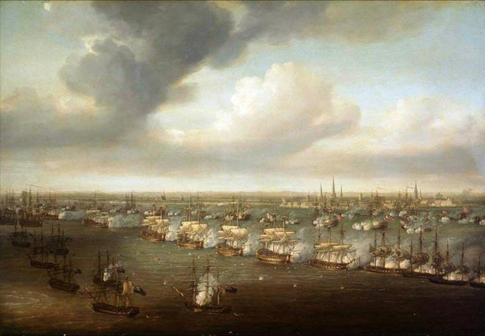 Nicholas Pocock (1740-1821).Битва при Копенгагене, 2 апреля 1801.  Национальный морской музей, Гринвич (700x484, 42Kb)