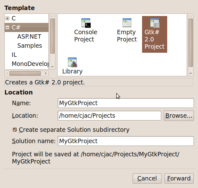 Select Gtk# 2.0 Project