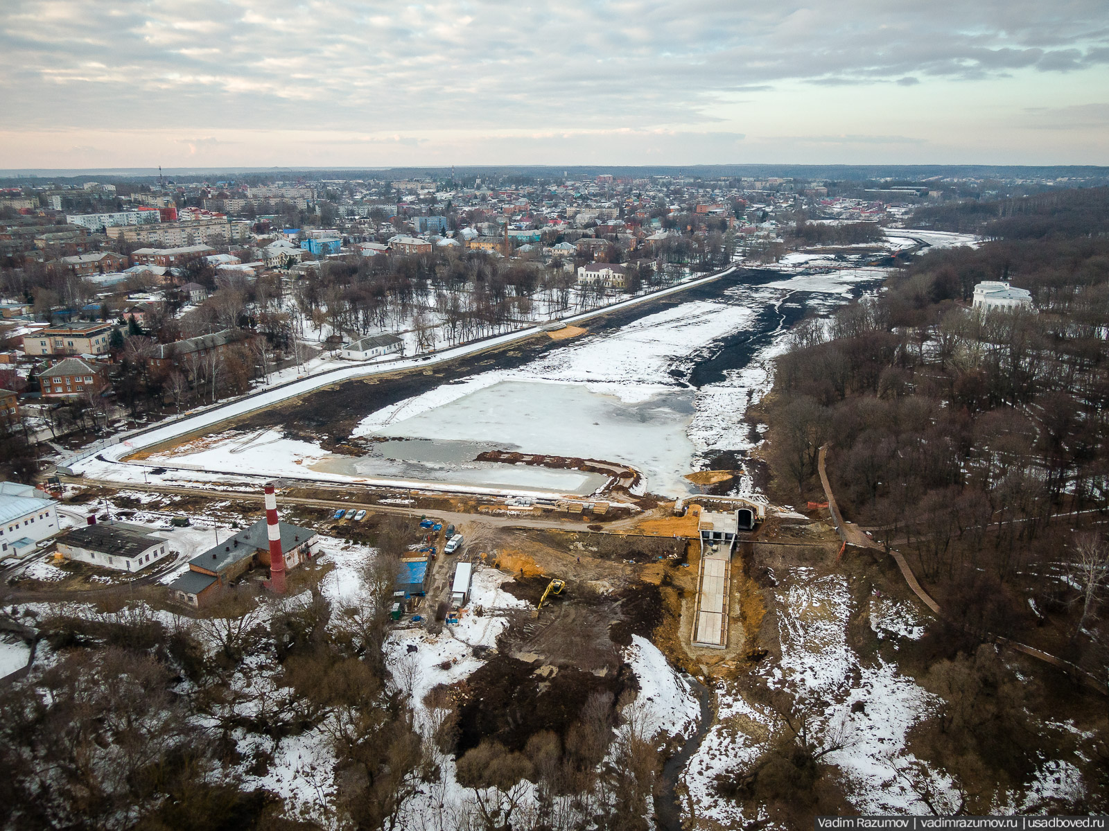 Богородицк, реконструкция плотин прудов февраль 2020 года