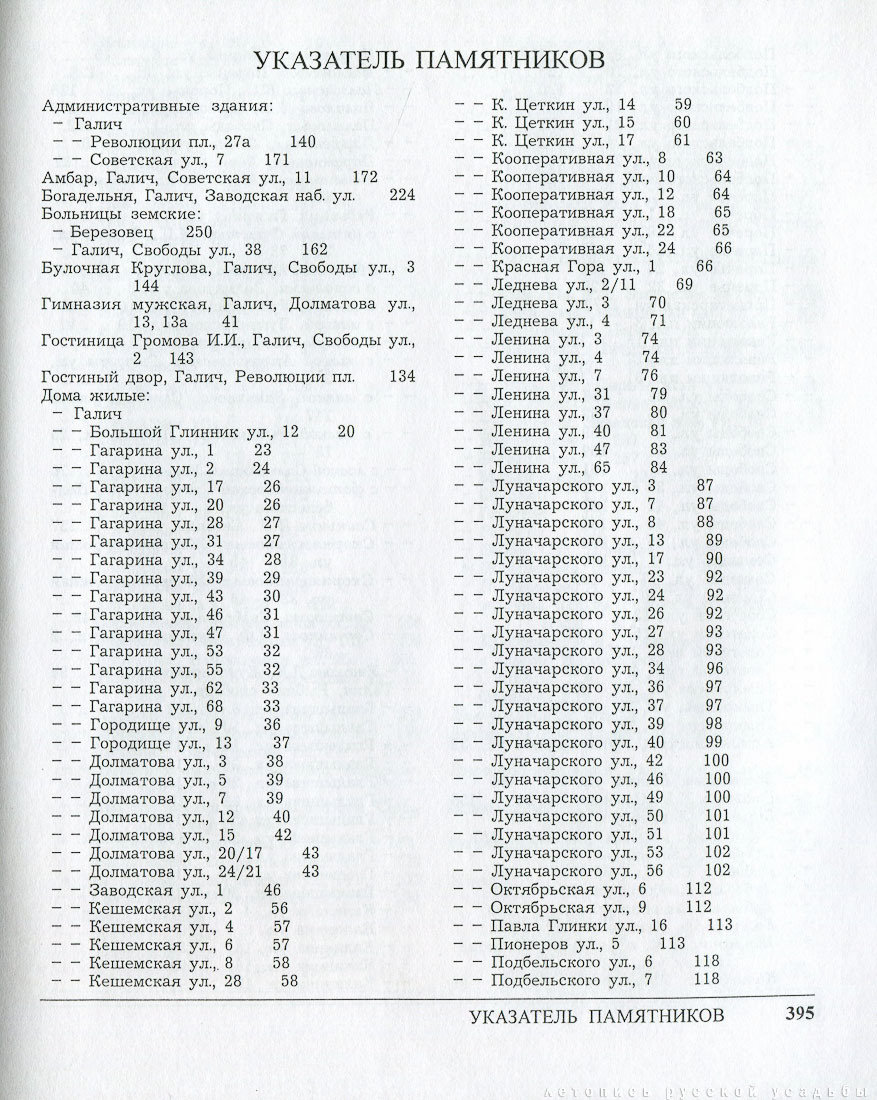 Памятники архитектуры Костромской области, Галич и Галичский район, 2011 год