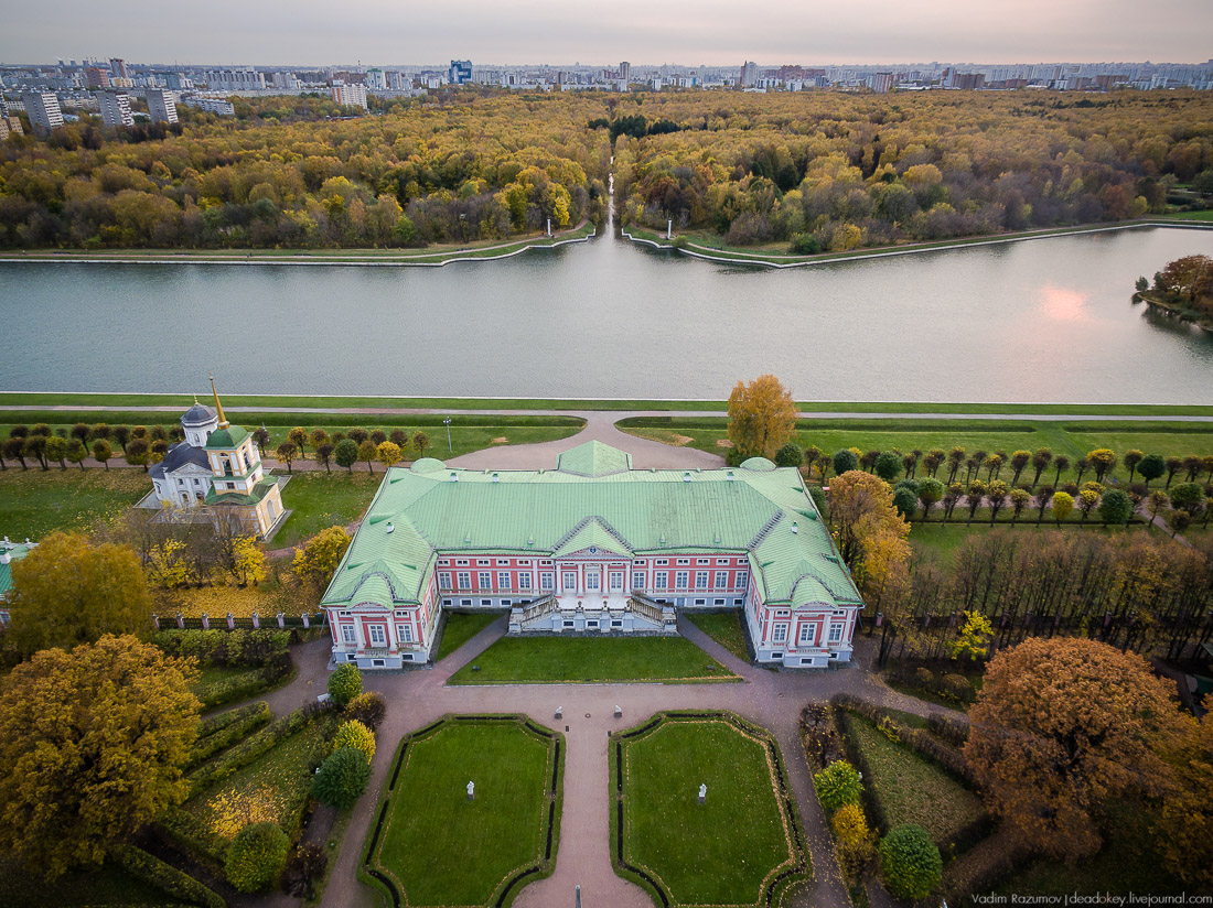 Усадьба Кусково осенью, с квадрокоптера, г. Москва