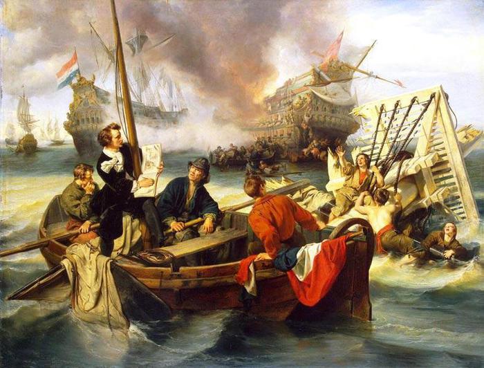 J. Dehoij - Willem Van de Velde. Эскиз боя во время четырехдневной битвы, 14 июня 1666 года. Эрмитаж, Санкт-Петербург (700x532, 74Kb)