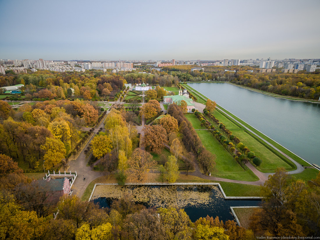 Усадьба Кусково осенью, с квадрокоптера, г. Москва