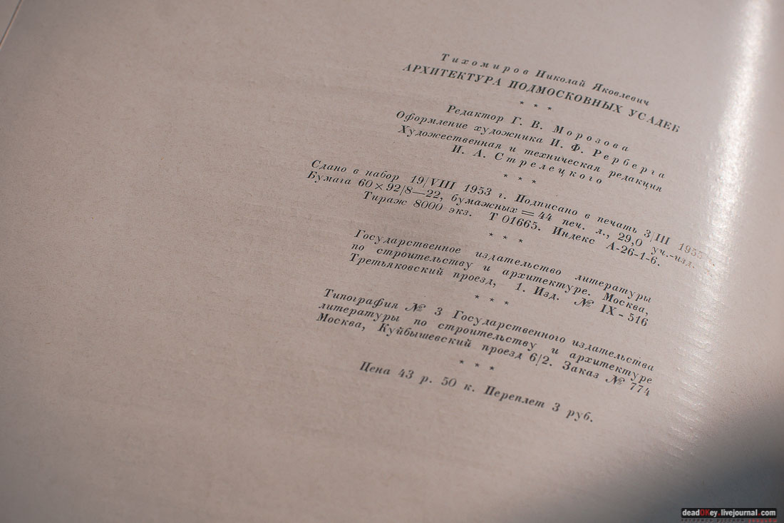 книга Архитектура подмосковных усадебН. Я. Тихомиров, 1955 год
