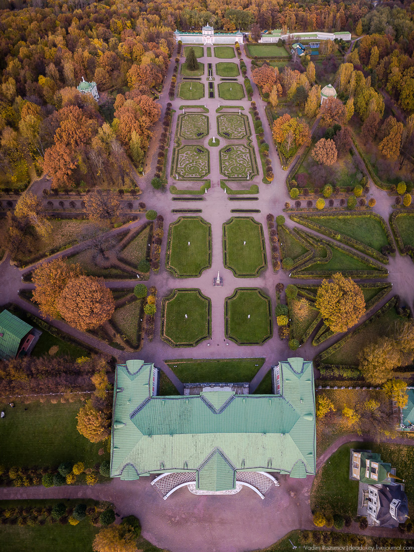 Усадьба Кусково осенью, с квадрокоптера, г. Москва