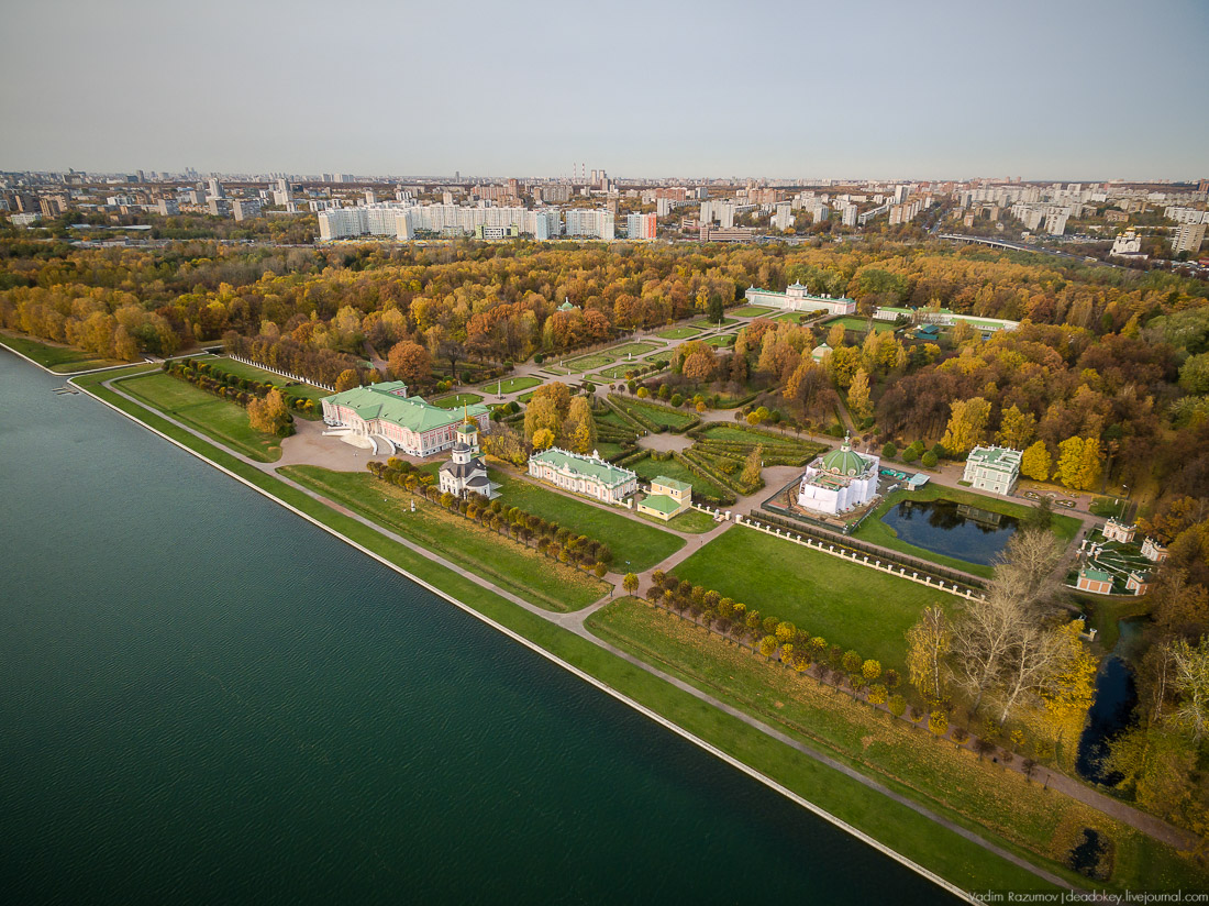 Усадьба Кусково осенью, с квадрокоптера, г. Москва