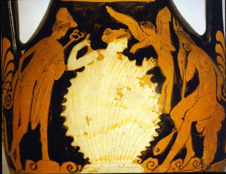 Краснофигурный пелик. Рождение Афродиты из раковины, ок. 370-360 до н.э.