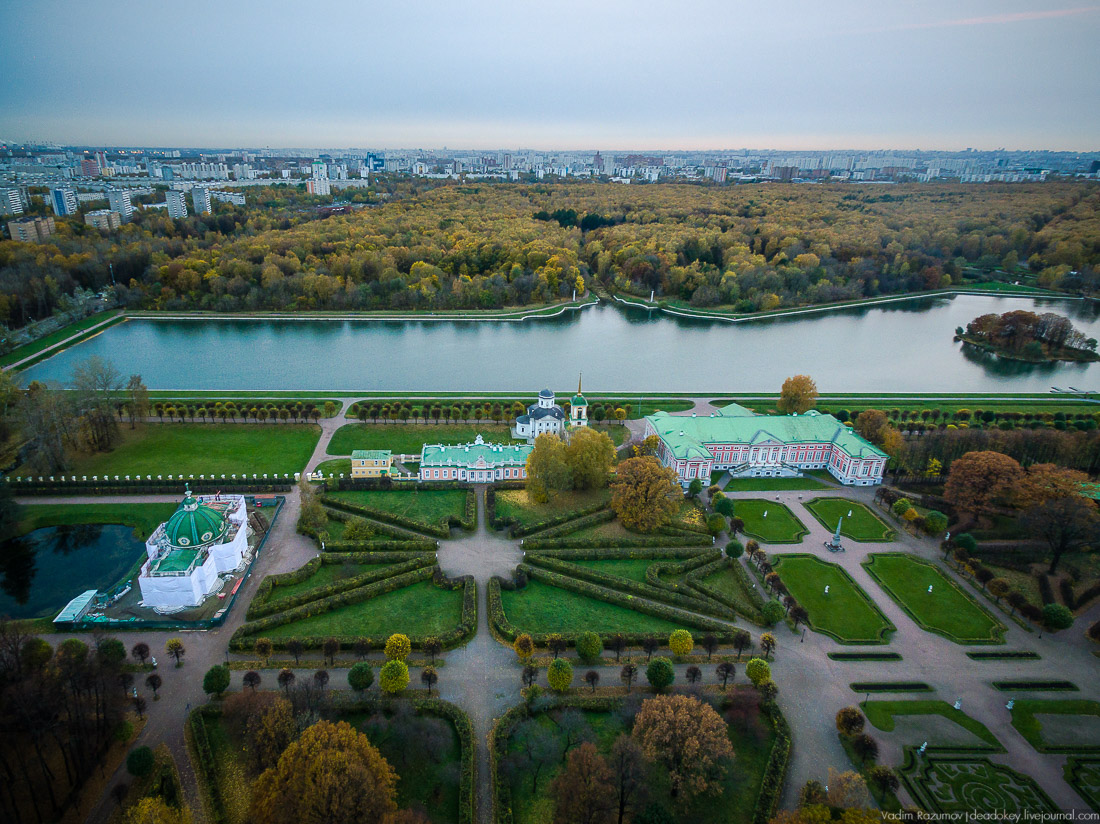 Усадьба Кусково осенью, с квадрокоптера, г. Москва