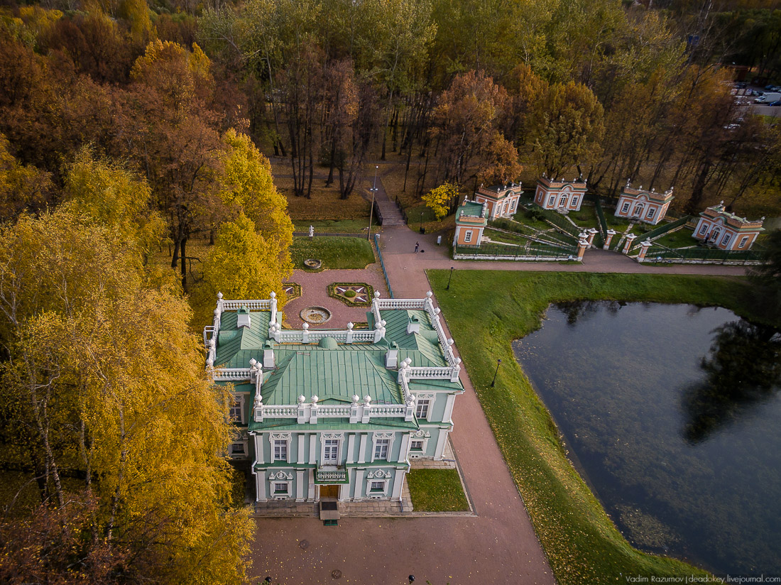 Усадьба Кусково осенью, с квадрокоптера, г. Москва