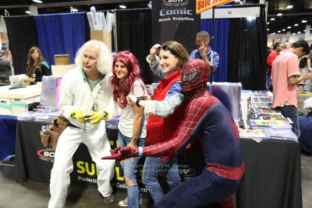 Doctor Emmet L Brown, Marty McFly and...Spiderman? At Tampa Bay Comic Con, August 2015.