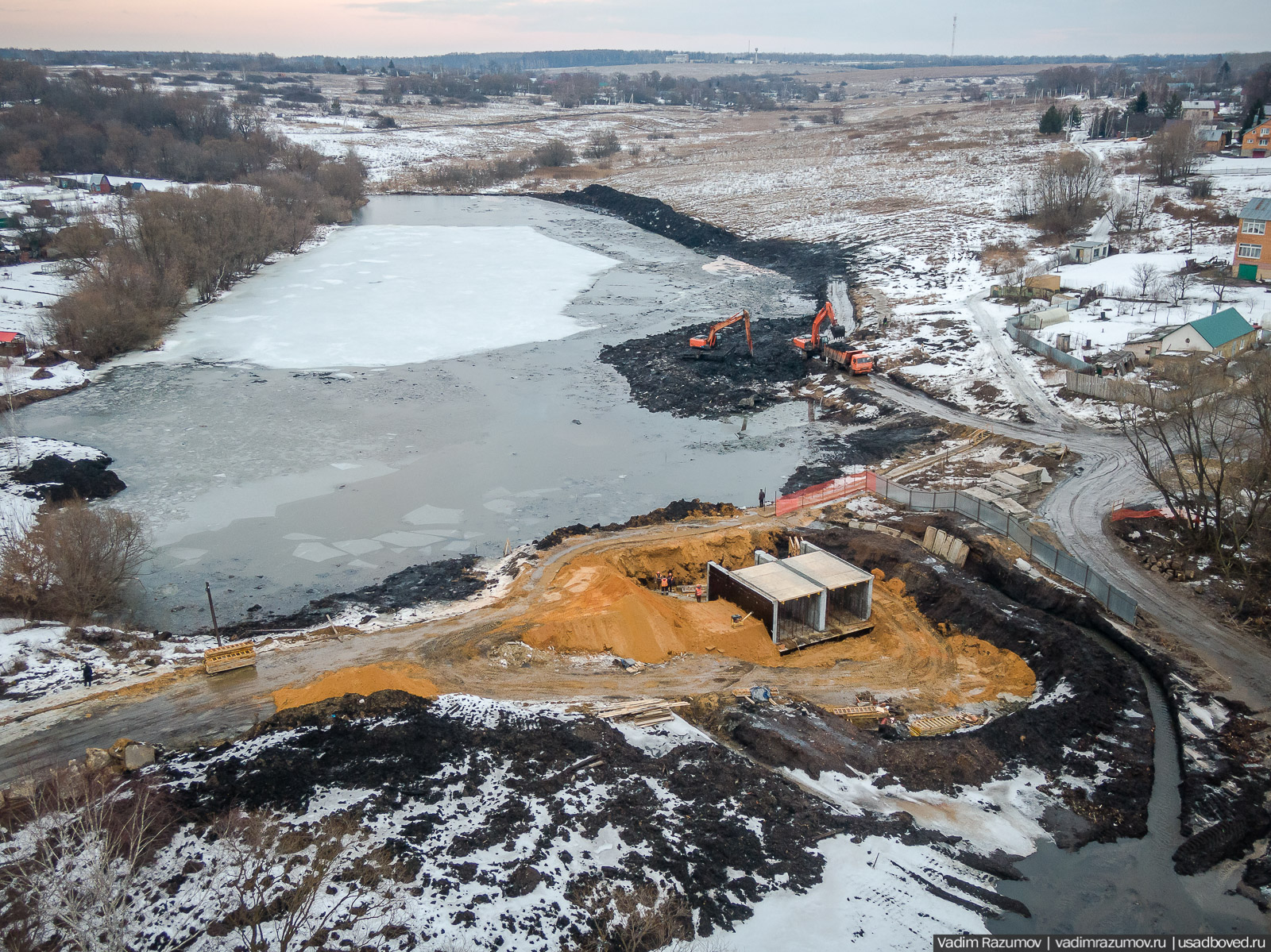 Богородицк, реконструкция плотин прудов февраль 2020 года