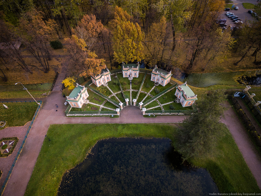 Усадьба Кусково осенью, с квадрокоптера, г. Москва