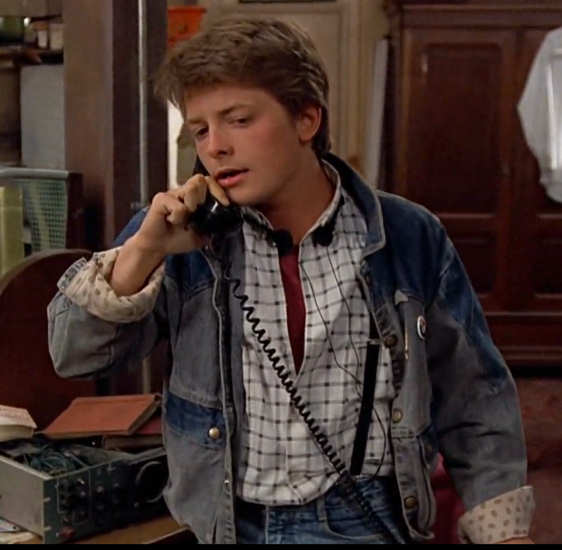 Marty McFly 1985 denim jacket screenshot reference from Back to the Future.